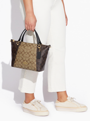 Coach Kacey Satchel In Blocked Signature Canvas Khaki Brown Multi