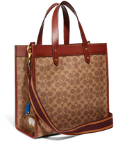 Coach Field Tote In Signature Canvas With Patches Tan Rust