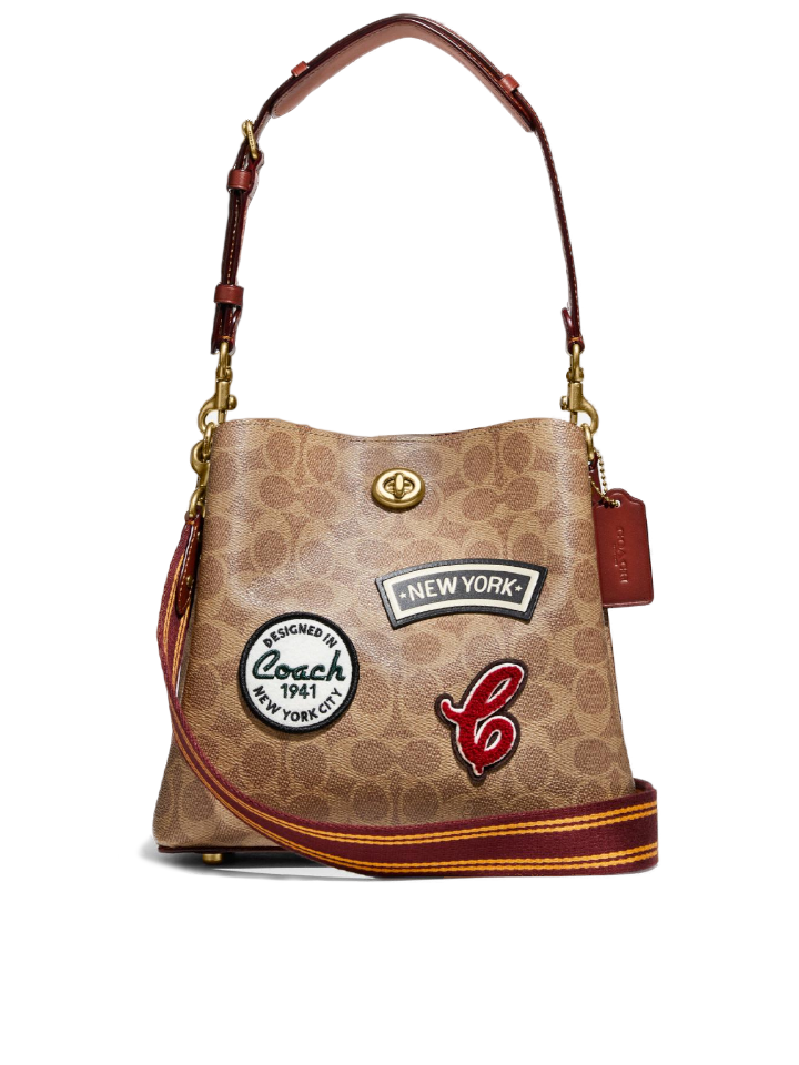 Coach C6868 Willow Bucket Bag In Signature Canvas With Patches Tan Rust
