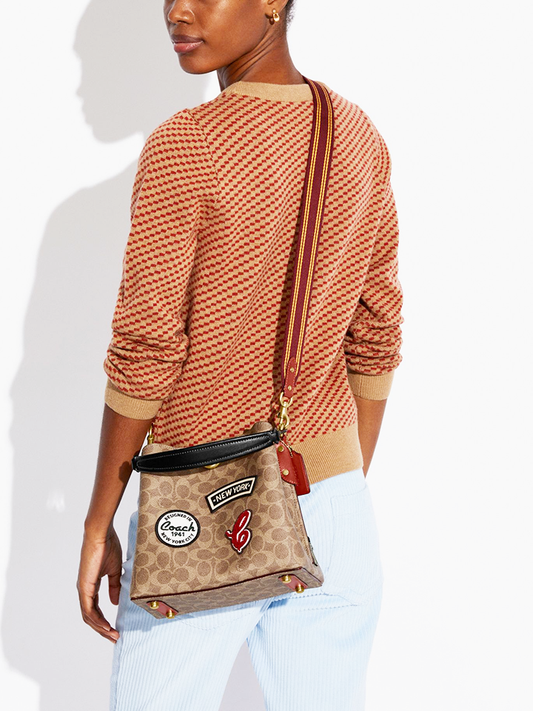 Coach C6868 Willow Bucket Bag In Signature Canvas With Patches Tan Rust