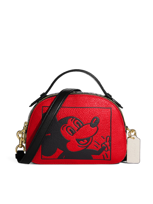 Coach-C6977-Disney-Mickey-Mouse-X-Keith-Haring-Serena-Satchel-Electric-Red-Multi-Balilene-depan