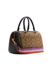 Coach C7240 Rowan Satchel In Blocked Signature Canvas Khaki Brown Multi