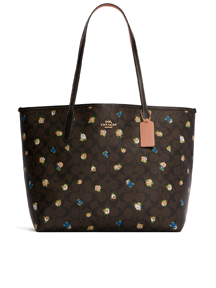 Coach rose print tote sale