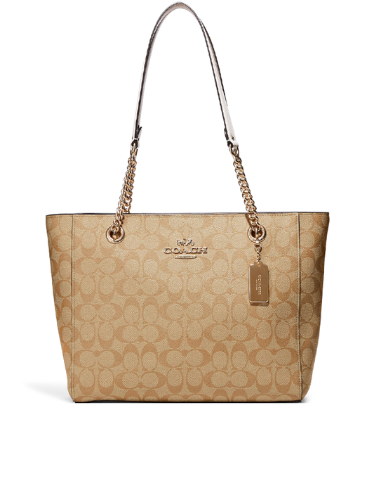 Coach-C8148-Cammie-Chain-Tote-In-Signature-Canvas-Light-Khaki-Chalk-Balilene-depan