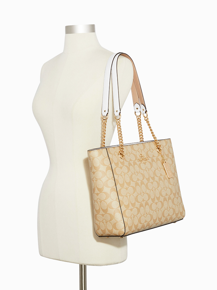 Coach C8148 Cammie Chain Tote In Signature Canvas Light Khaki Chalk Balilene