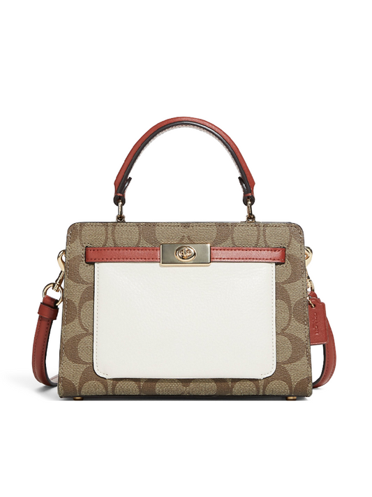 Coach C8318 Mini Lane Top Handle In Colorblock Signature Canvas Gold/Khaki Chalk Multi