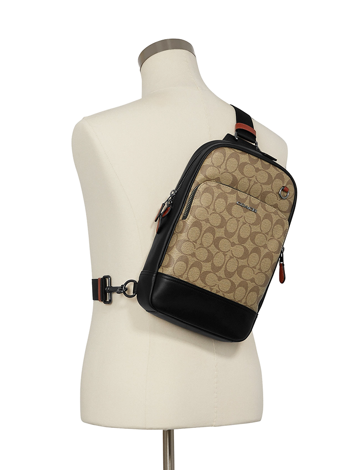 Coach C8356 Graham Pack In Colorblock Signature Canvas Khaki Terracotta Multi