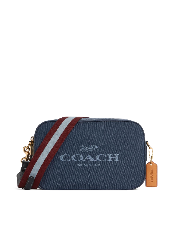 Coach Jes Crossbody Camera Bag in Denim & Navy Blue Leather Coach