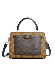 Coach C8688 Mini Lane Top Handle In Blocked Signature Canvas Gold/Khaki Brown Multi