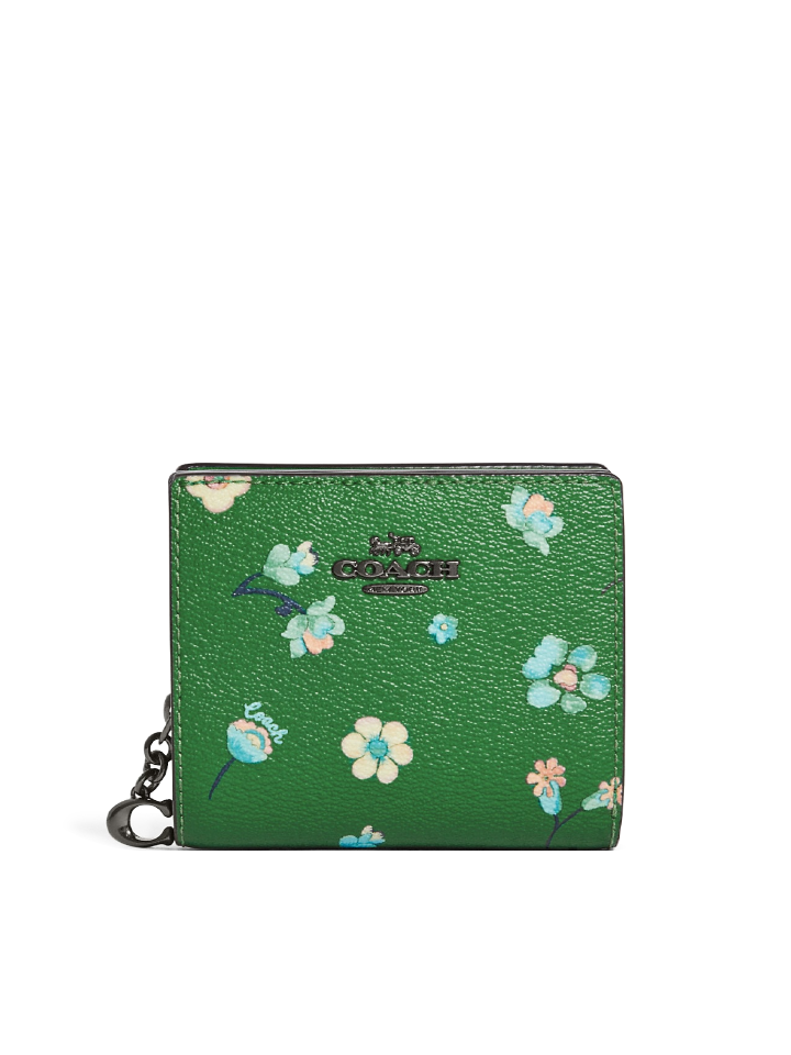 Coach Snap Wallet With Mystical Floral Print Green Multi