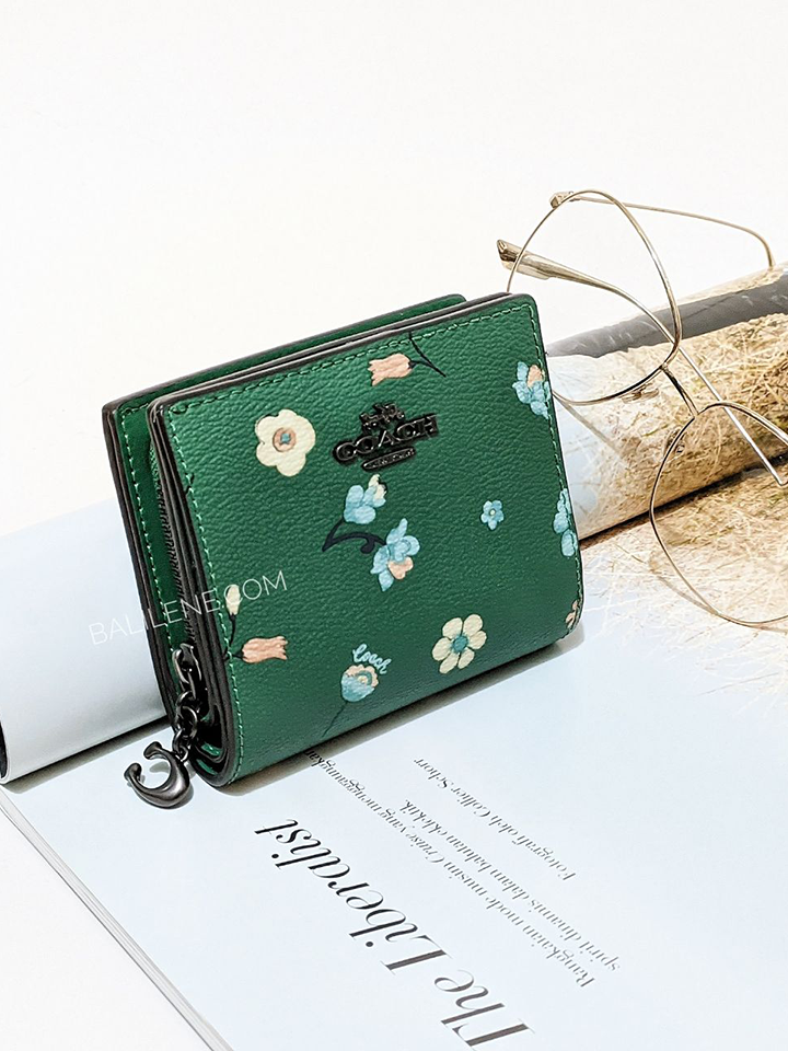 Coach Snap Wallet With Mystical Floral Print Green Multi