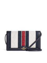 Coach Anna Foldover Clutch Crossbody In Signature Jacquard With Stripes Gold/Chalk Multi