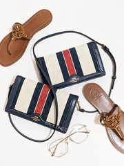 Coach Anna Foldover Clutch Crossbody In Signature Jacquard With Stripes Gold/Chalk Multi