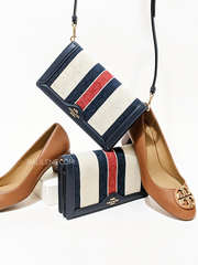 Coach Anna Foldover Clutch Crossbody In Signature Jacquard With Stripes Gold/Chalk Multi