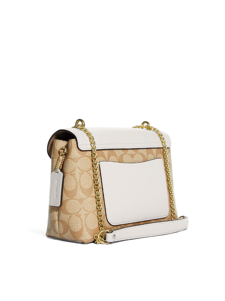 Coach CA016 Tammie Shoulder Bag In Signature Canvas With Floral Whipstitch Light Khaki Chalk Multi