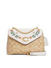 Coach CA016 Tammie Shoulder Bag In Signature Canvas With Floral Whipstitch Light Khaki Chalk Multi