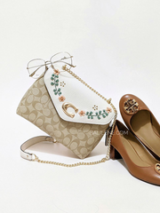 Coach CA016 Tammie Shoulder Bag In Signature Canvas With Floral Whipstitch Light Khaki Chalk Multi