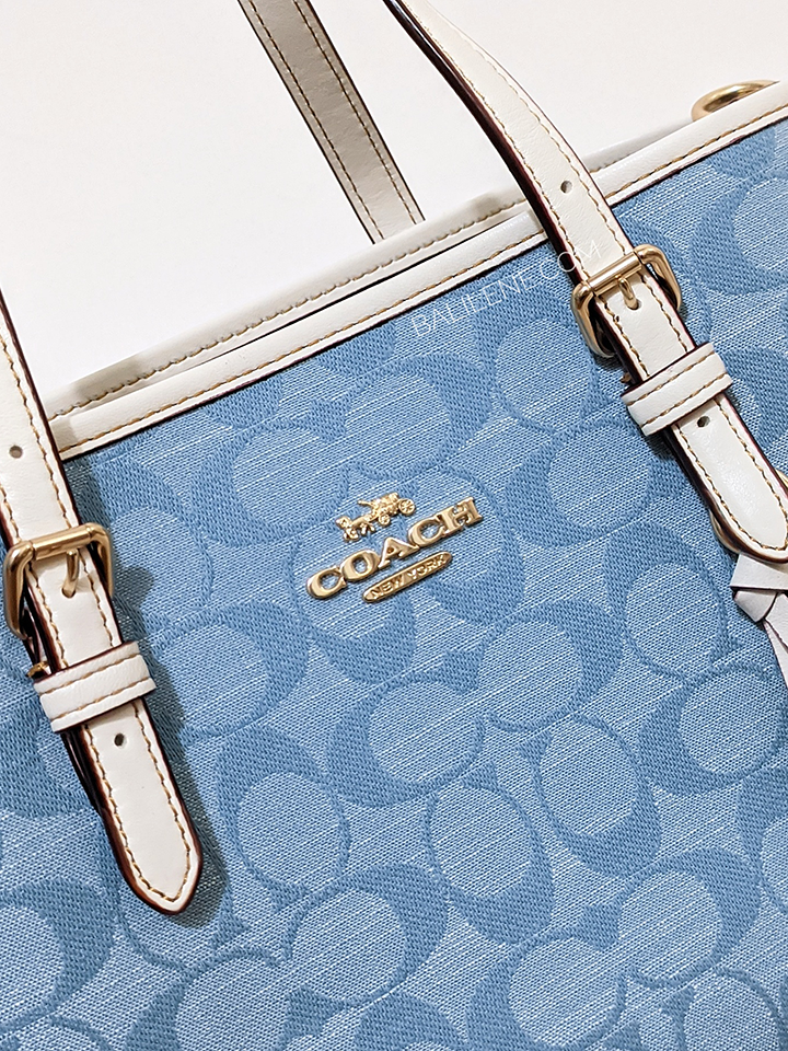 Coach CA142 Mollie Tote 25 In Signature Chambray Light Denim/Chalk Coach CA142 Mollie Tote 25 In Signature Chambray Light Denim/Chalk