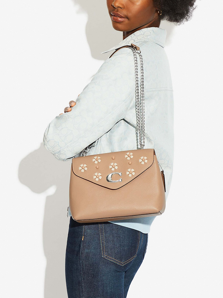 Coach-CA146-Tammie-Shoulder-Bag-With-Floral-Whipstitch-Taupe-Multi-Balilene-onmodel
