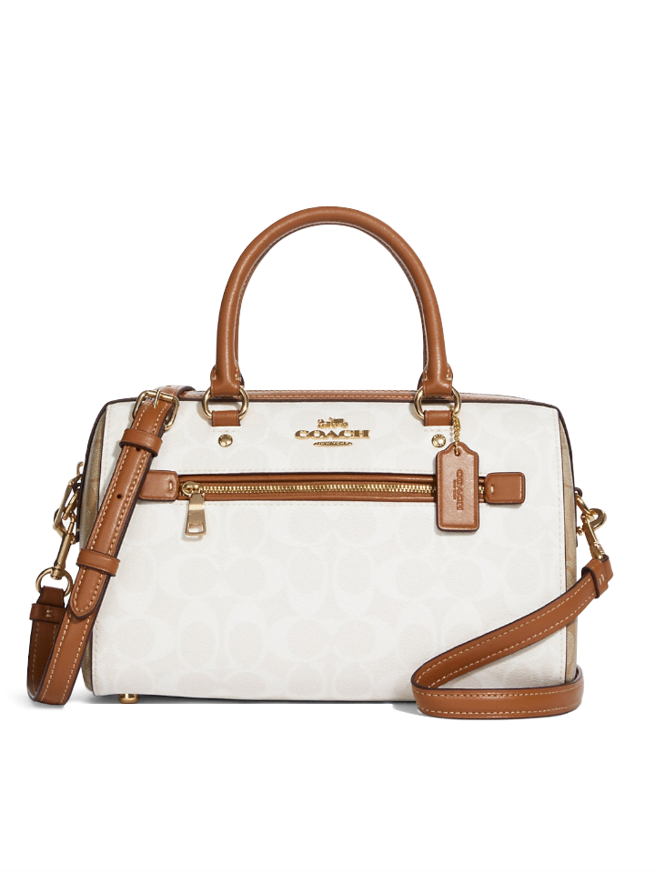 Coach Rowan Satchel In Blocked Signature Canvas Glacier White Multi