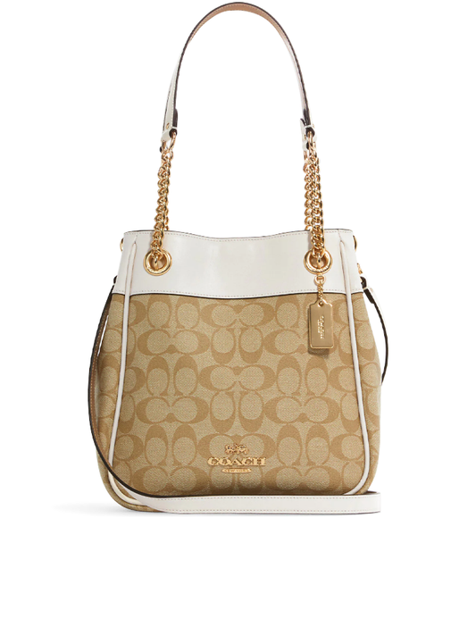 Coach Cammie Chain Bucket Bag In Signature Canvas Light Khaki Chalk