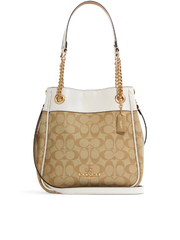 Coach Cammie Chain Bucket Bag In Signature Canvas Light Khaki Chalk