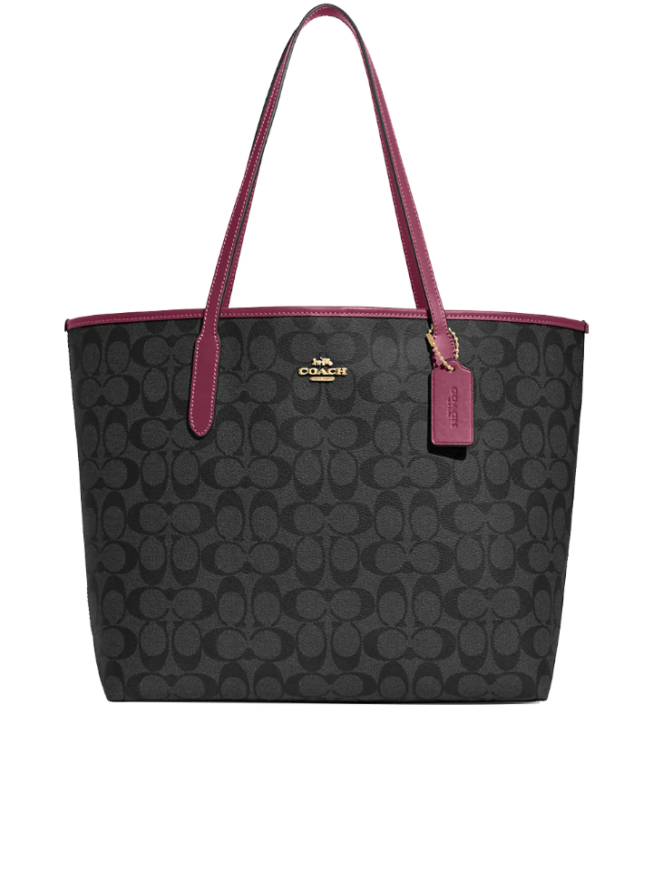 Coach City Tote In Signature Canvas Graphite/Black Cherry – Balilene