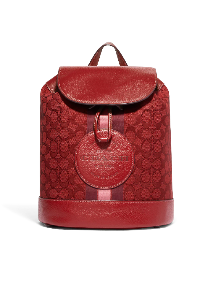 Coach Dempsey Drawstring Backpack In Signature Jacquard With Stripe And Coach Patch Red Apple Multi