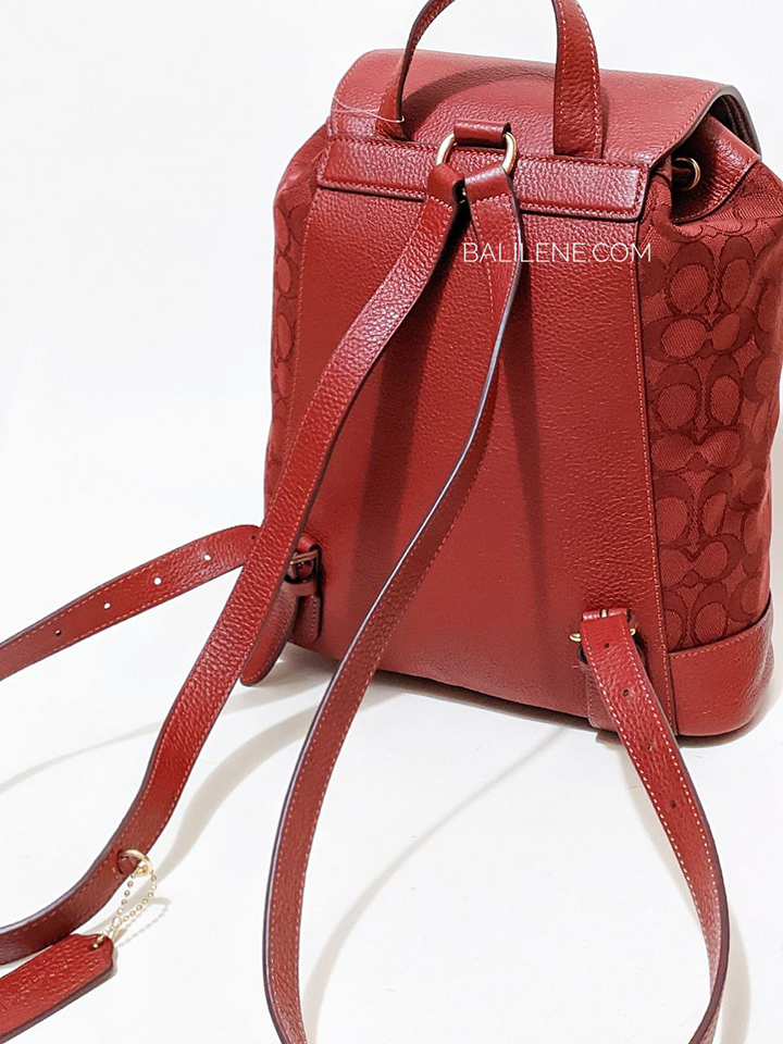 Coach Dempsey Drawstring Backpack In Signature Jacquard With Stripe And Coach Patch Red Apple Multi