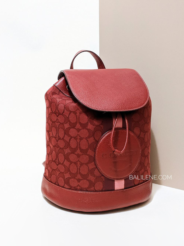 Coach Dempsey Drawstring Backpack In Signature Jacquard With Stripe And Coach Patch Red Apple Multi