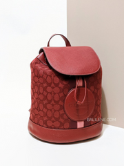 Coach Dempsey Drawstring Backpack In Signature Jacquard With Stripe And Coach Patch Red Apple Multi