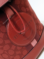 Coach Dempsey Drawstring Backpack In Signature Jacquard With Stripe And Coach Patch Red Apple Multi