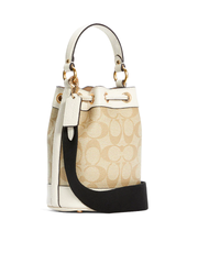 Coach Dempsey Drawstring Bucket Bag 15 In Signature Canvas Gold/Light Khaki Chalk