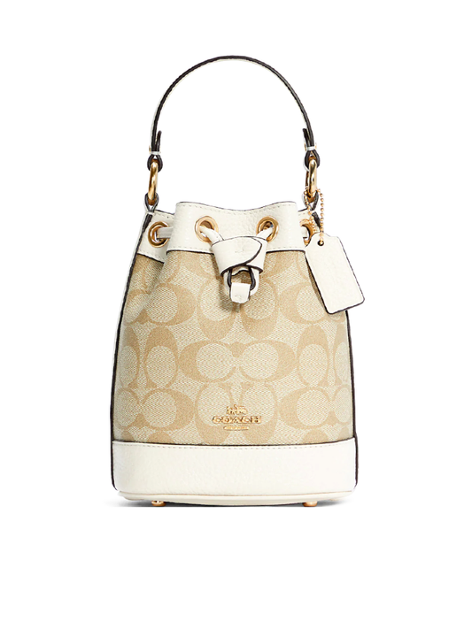 Coach Dempsey Drawstring Bucket Bag 15 In Signature Canvas Gold/Light Khaki Chalk