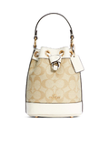 Coach Dempsey Drawstring Bucket Bag 15 In Signature Canvas Gold/Light Khaki Chalk