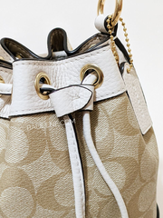 Coach Dempsey Drawstring Bucket Bag 15 In Signature Canvas Gold/Light Khaki Chalk