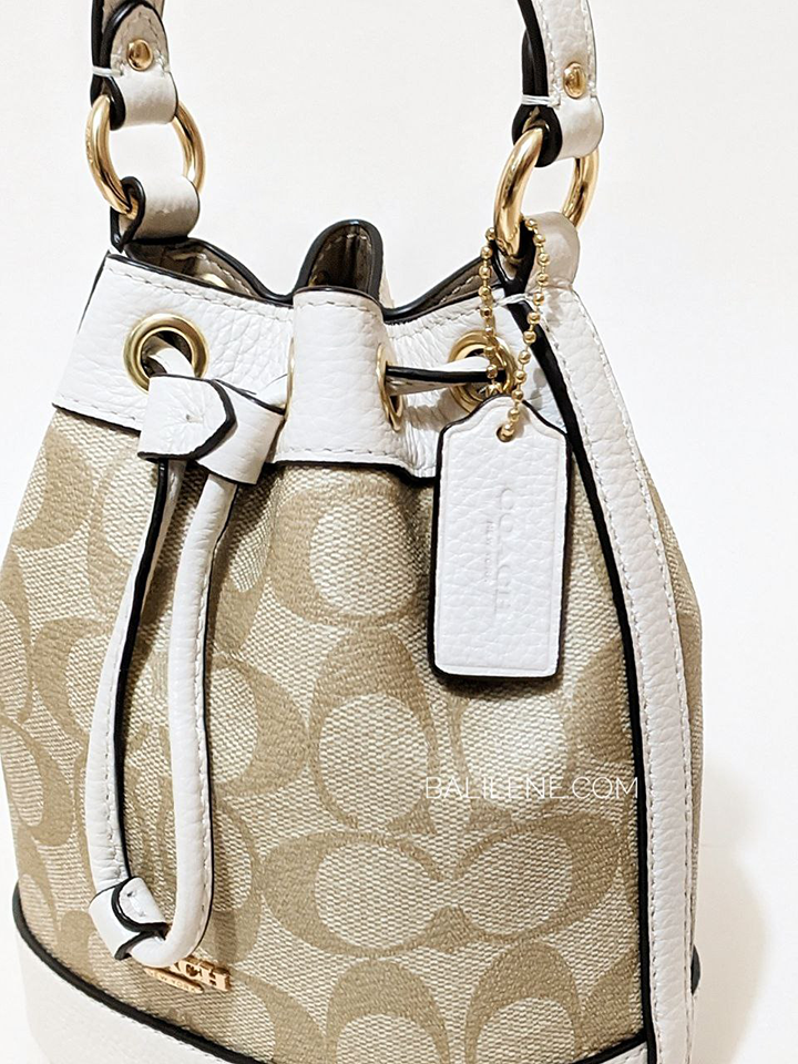 Coach Dempsey Drawstring Bucket Bag 15 In Signature Canvas Gold/Light Khaki Chalk