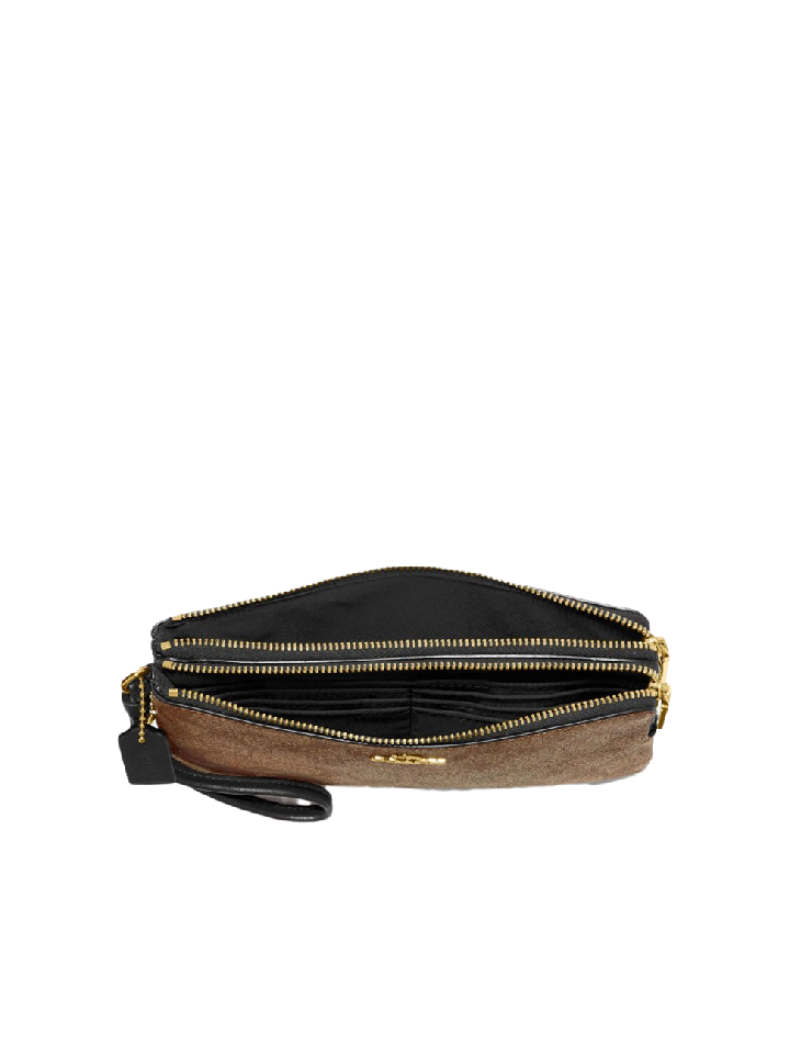 Coach F16109 Large Wristlet Double Zip Khaki Black