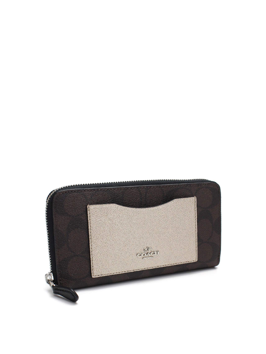 Coach F22712 Accordion Zip Wallet In Colorblock Signature Canvas Brown Black/Platinum