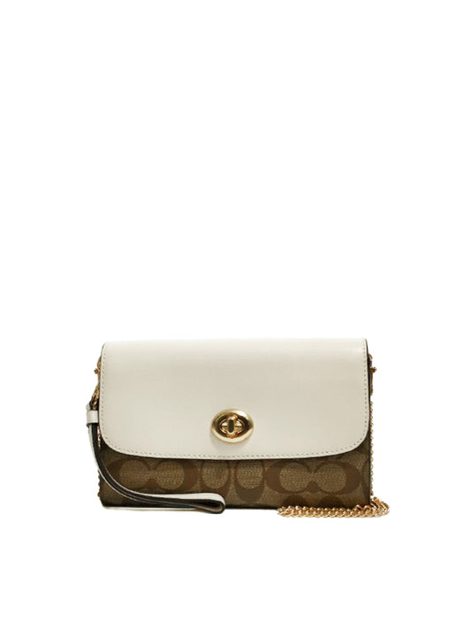 Coach F24280 Signature Pvc Chain Crossbody Khaki Chalk