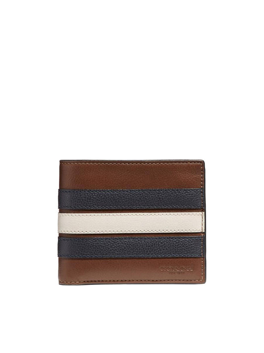 Coach F24649 Men 3in1 Varsity Leather Wallet Saddle Midnight Navy Chalk