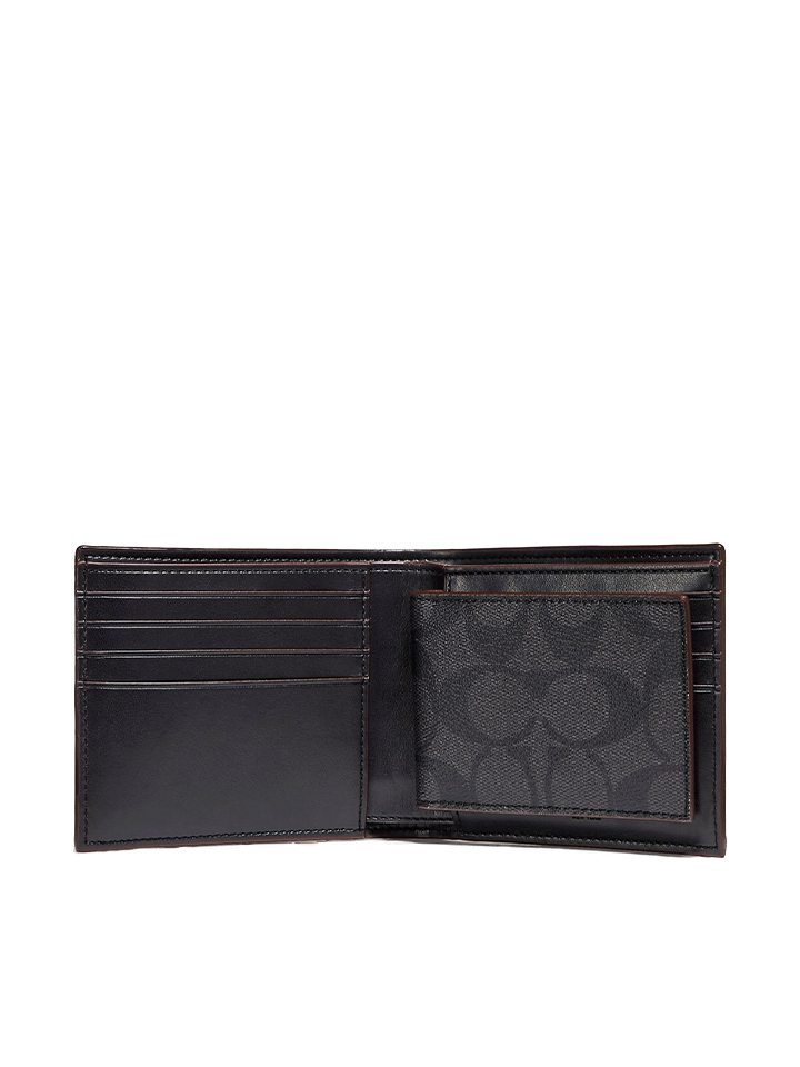 Coach F25519 Compact Id Wallet In Signature Canvas Black / Oxblood