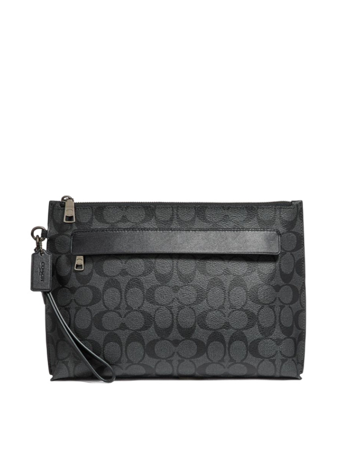 Coach F29508 Carryall Pouch In Signature Canvas Charcoal Black Balilene