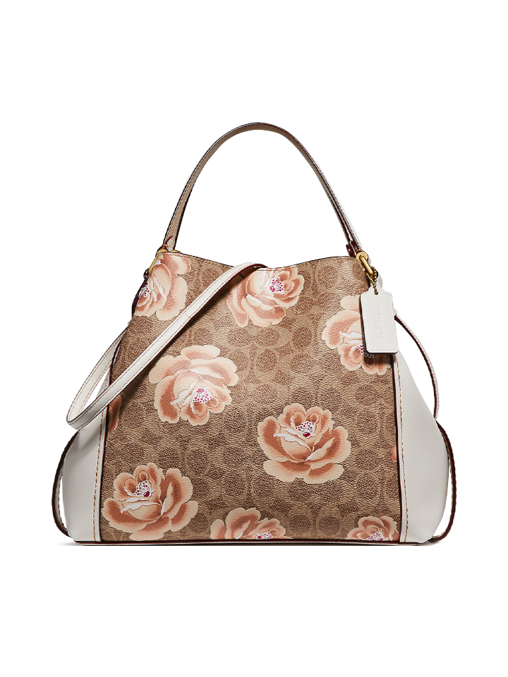    Coach-F32314-Edie-Shoulder-Bag-28-In-Signature-Rose-Print-Brass-Tan-Chalk-Balilene-depan