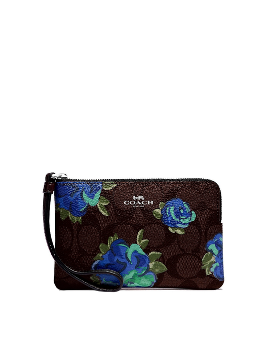 Coach F39150 Corner Zip Wristlet In Signature Canvas Brown Black Multi
