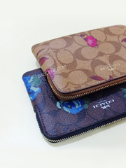 Coach F39150 Corner Zip Wristlet In Signature Canvas Brown Black Multi