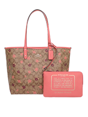 Coach F45348 Reversible City Tote Tossed Peony Print Signature Khaki Pink Multi