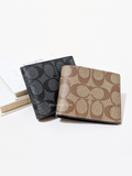 Coach Id Billfold Wallet In Signature Canvas Gunmetal/Tan