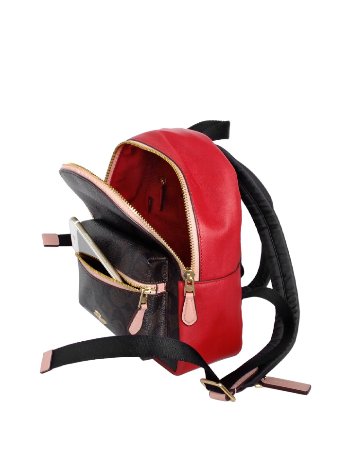 Coach F68094 Mini Charlie Backpack In Colorblock Signature Canvas Brown Black Pink Multi