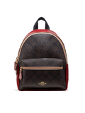 Coach F68094 Mini Charlie Backpack In Colorblock Signature Canvas Brown Black Pink Multi